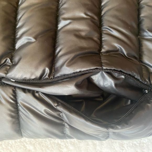 Black Puffer Jacket with Cable Knit Hood - Picture 7 of 8